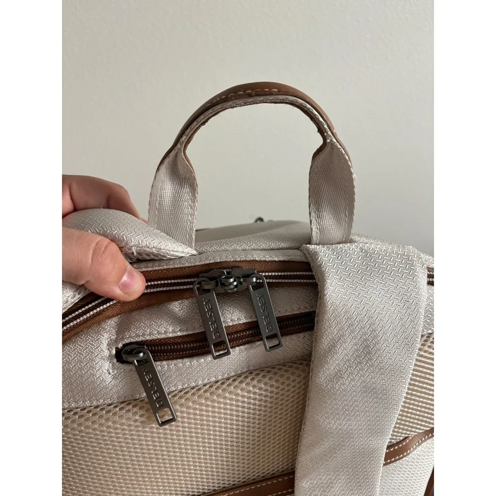 Delsey Paris Chatelet Air 2.0 Laptop Backpack Angora White Vegan Leather Trim